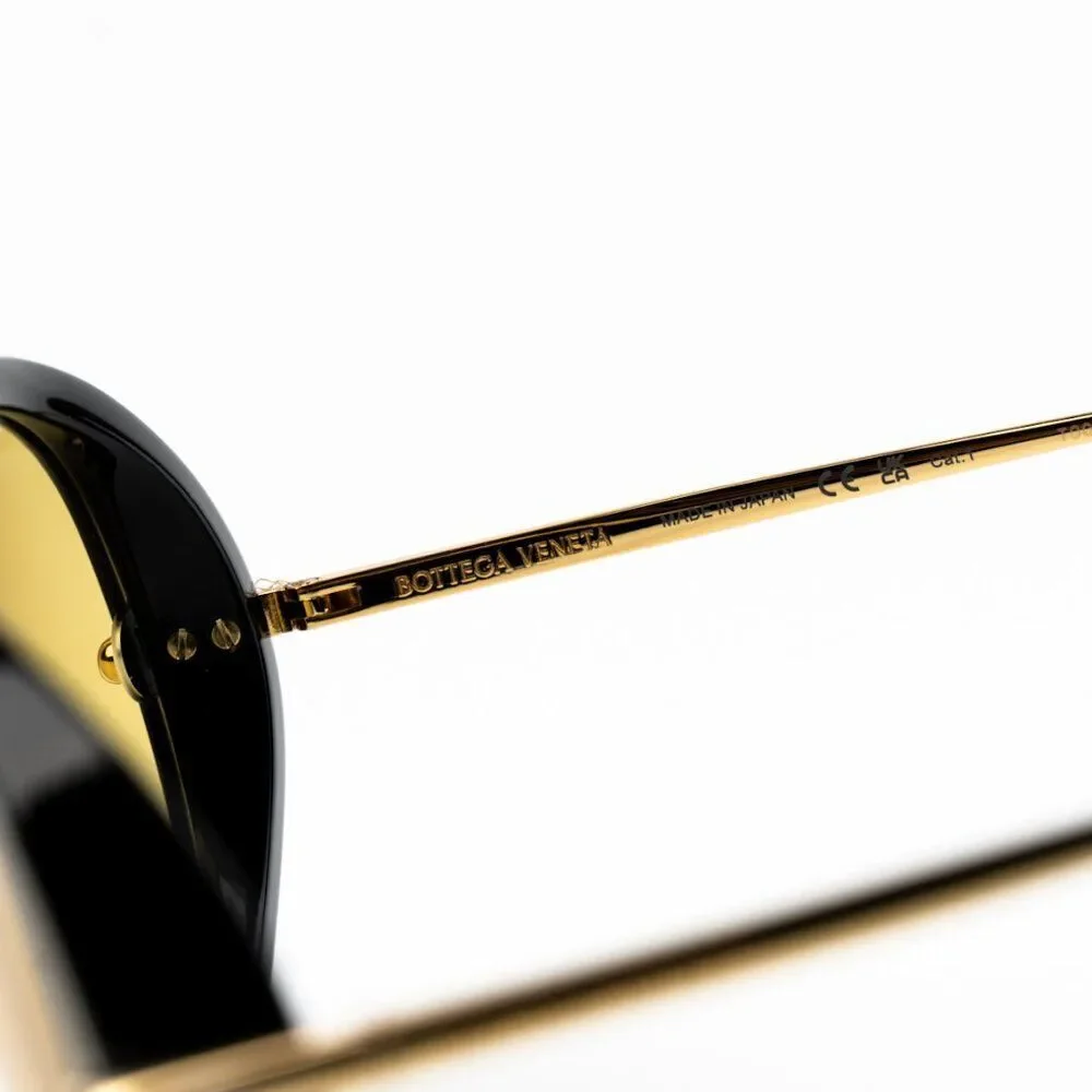 NEW Bottega Veneta BV1273S 003 Black Gold Yellow Pilot Unisex Sunglasses